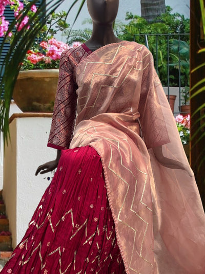 Pink Crinkled Lehenga dupatta Set