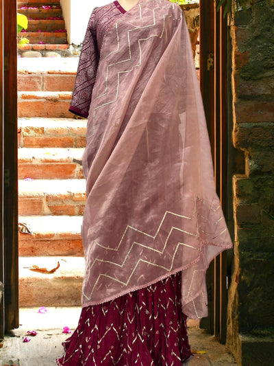Pink Crinkled Lehenga dupatta Set