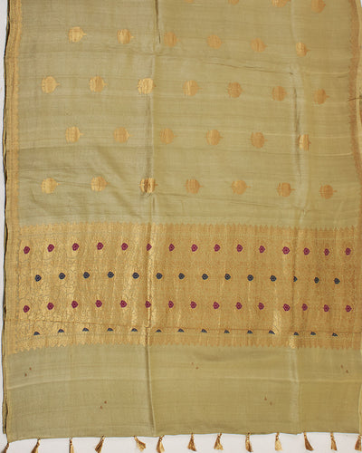 Mansarovar Pista Green Moonga Tussar Saree