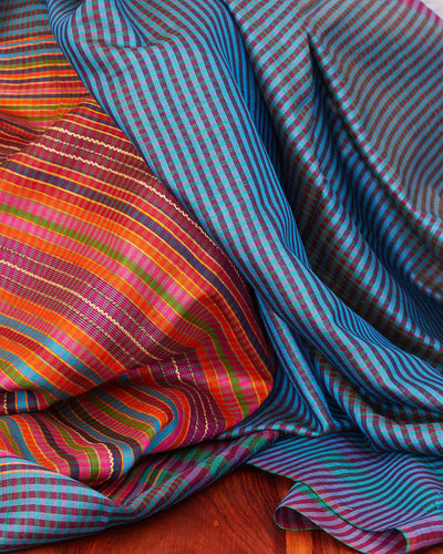 Waves of the Ocean Blue Gamchha Saree