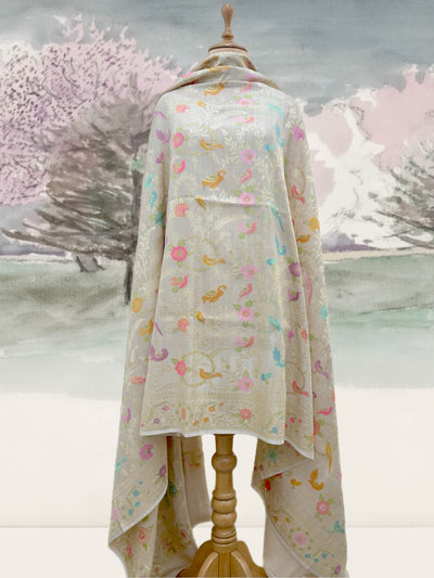 Garden of Eden Off White Shikargah Dupatta