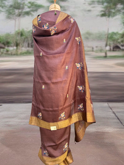 Nishat Bagh Brown Emroidered Tussar Saree