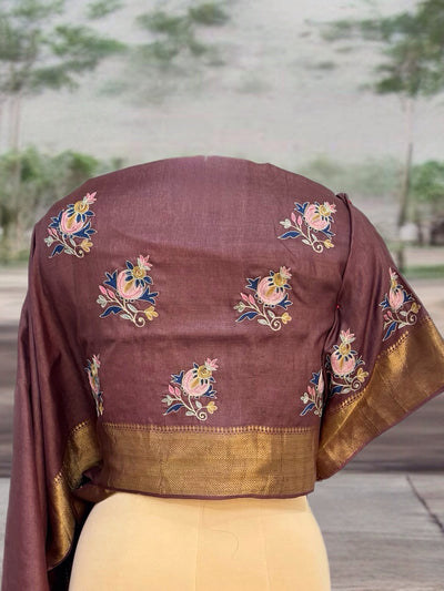 Nishat Bagh Brown Emroidered Tussar Saree