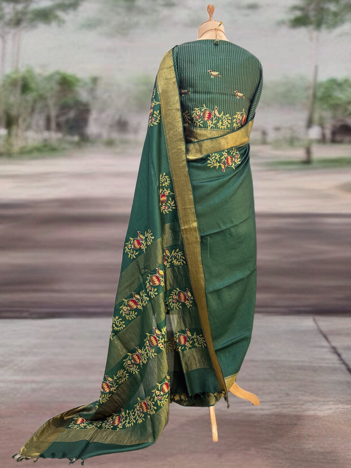Chashme Shahi Green Emroidered Tussar Saree