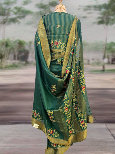 Chashme Shahi Green Emroidered Tussar Saree