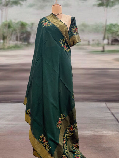 Chashme Shahi Green Emroidered Tussar Saree