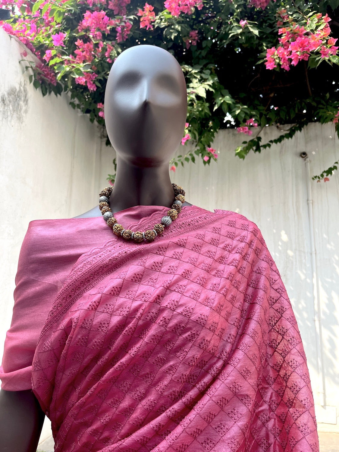 Rouge Pink Embroidered Tussar Saree