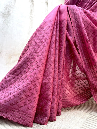 Rouge Pink Embroidered Tussar Saree