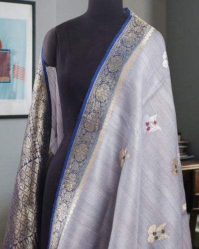 Water Hyacinth Blue Tussar Georgette Saree