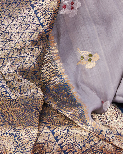 Water Hyacinth Blue Tussar Georgette Saree