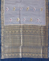 Water Hyacinth Blue Tussar Georgette Saree