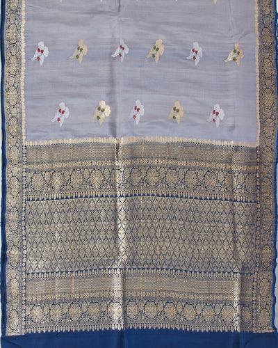 Water Hyacinth Blue Tussar Georgette Saree