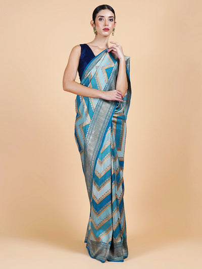 Nilotpala Blue Chevron Tussar Georgette Saree
