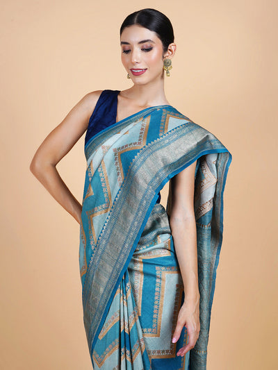 Nilotpala Blue Chevron Tussar Georgette Saree