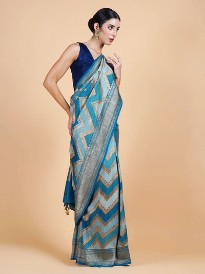 Nilotpala Blue Chevron Tussar Georgette Saree
