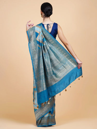 Nilotpala Blue Chevron Tussar Georgette Saree