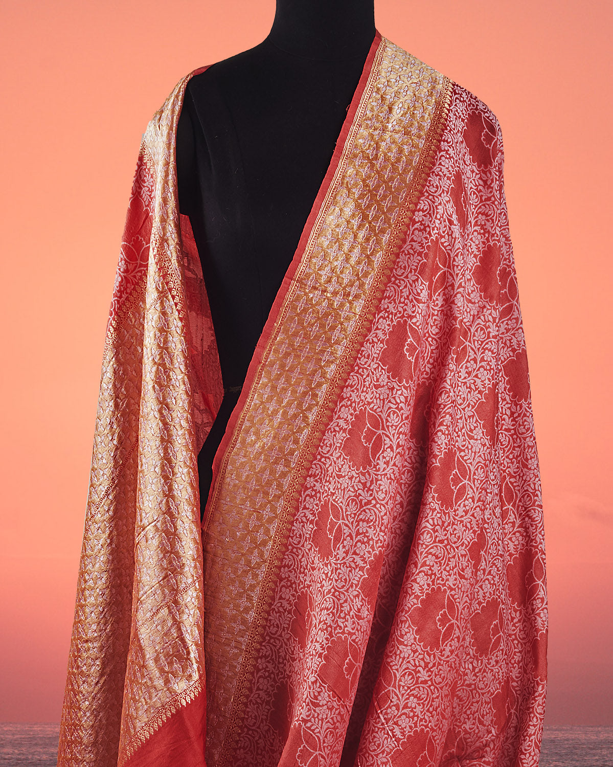 Hazratganj Peach Tussar Georgette Saree
