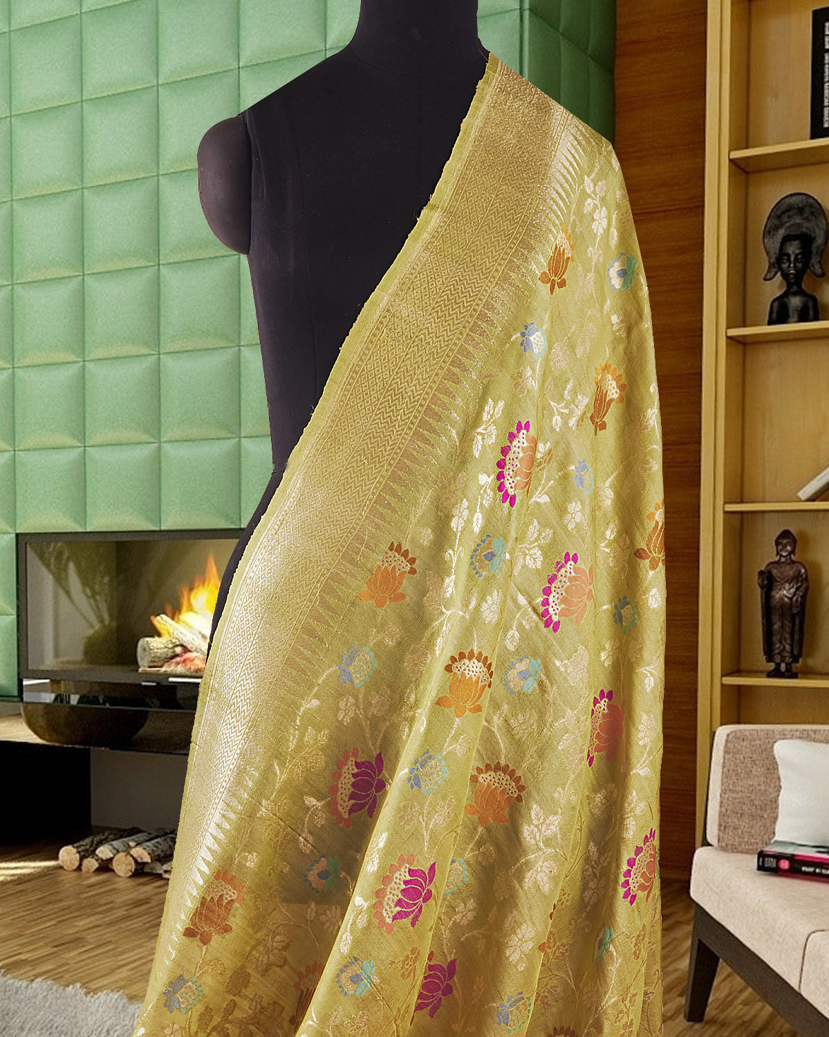 Shallow Lake Green Tussar Georgette Saree