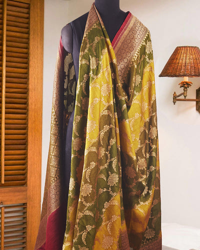 Ketaki Mehendi Green Rangkaat Tussar Georgette Saree