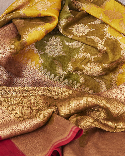 Ketaki Mehendi Green Rangkaat Tussar Georgette Saree
