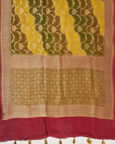 Ketaki Mehendi Green Rangkaat Tussar Georgette Saree