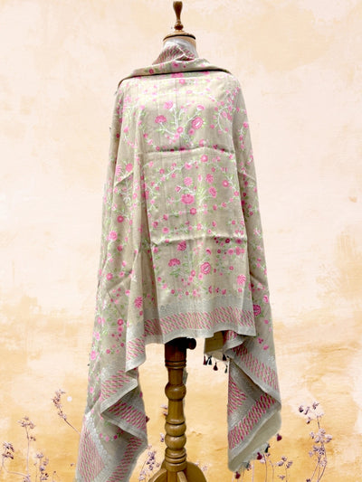 Garden of Eden Cream Tussar Georgette Dupatta