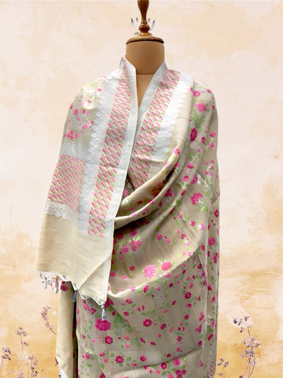 Garden of Eden Cream Tussar Georgette Dupatta