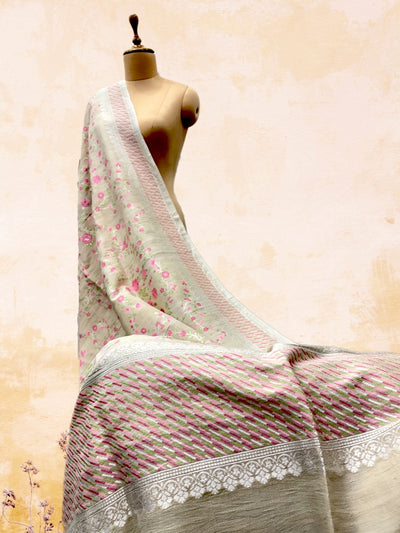 Garden of Eden Cream Tussar Georgette Dupatta