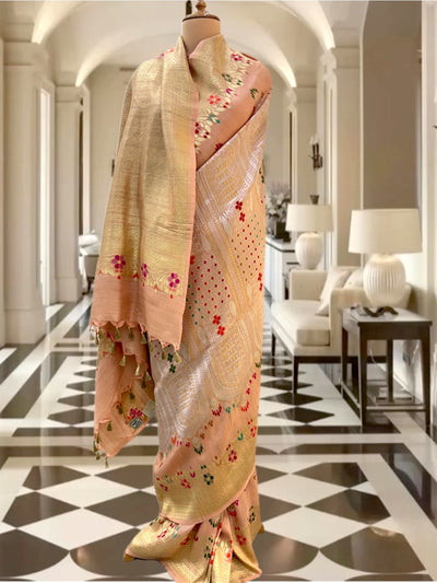 Mohini Kunj Peach Tussar Georgette Saree