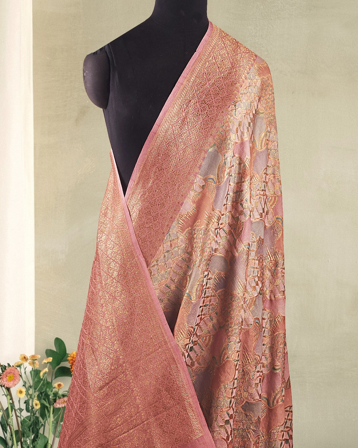 Rinpoche Pastel Peach Rangkaat Tussar Georgette Saree