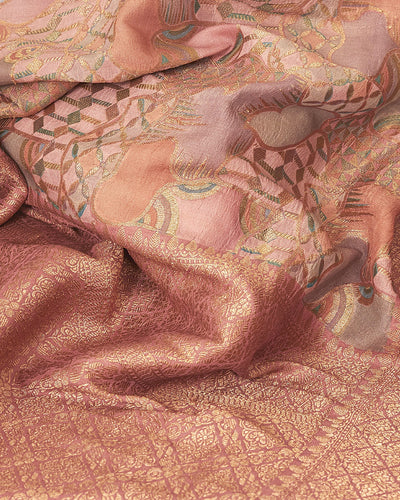 Rinpoche Pastel Peach Rangkaat Tussar Georgette Saree