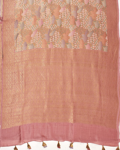 Rinpoche Pastel Peach Rangkaat Tussar Georgette Saree