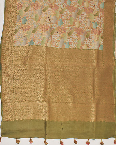 Namdroling Pista Green Rangkaat Tussar Georgette Saree