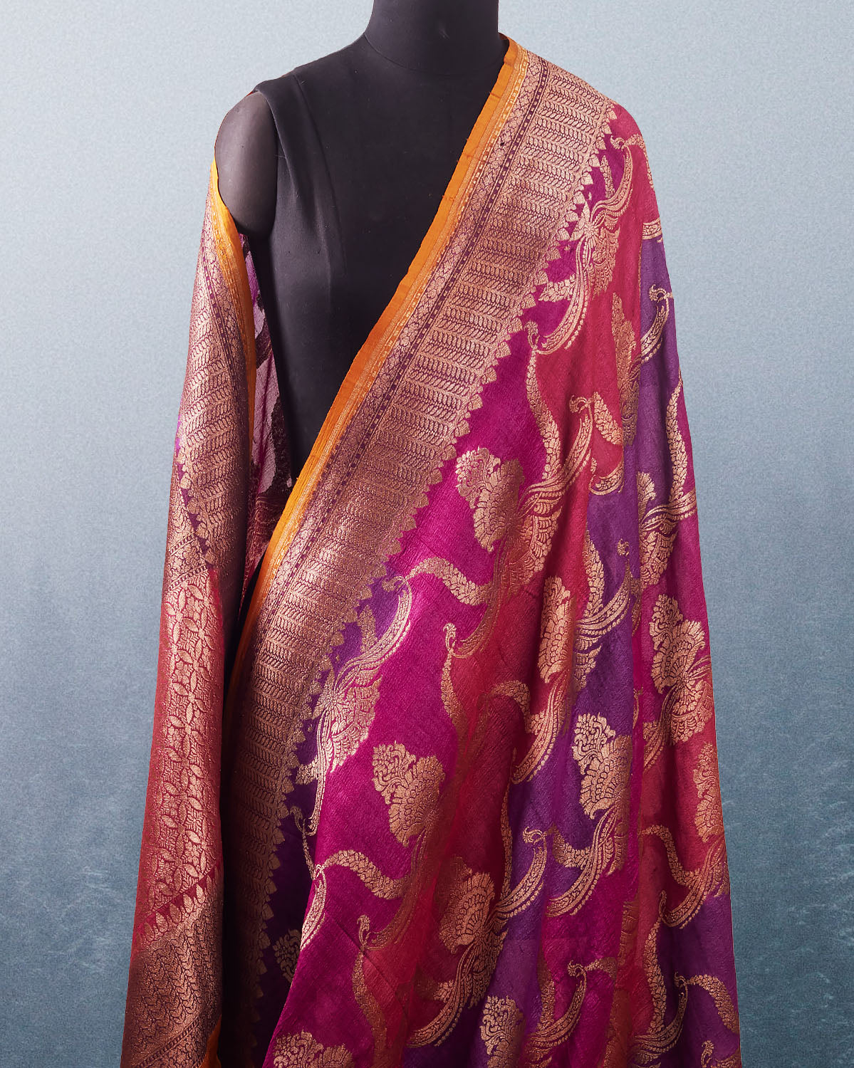 Namdroling Magenta Rangkaat Tussar Georgette Saree