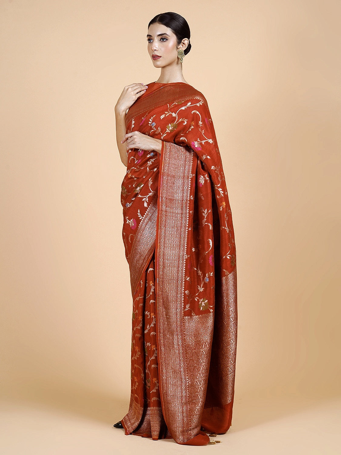 Chaitali Rust Tussar Georgette Saree