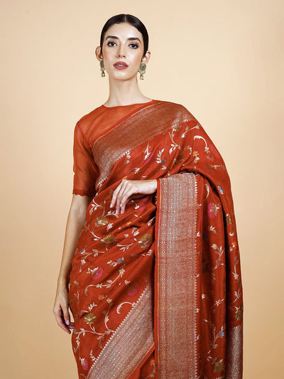 Chaitali Rust Tussar Georgette Saree