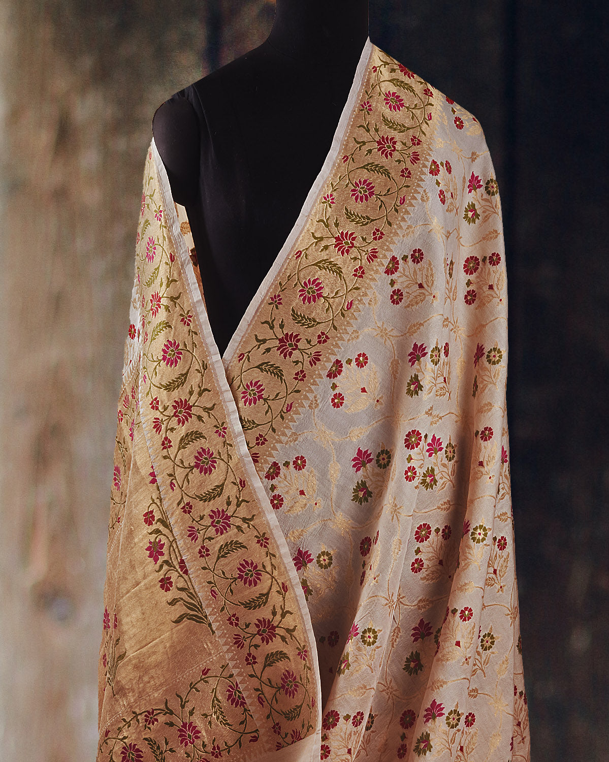 Kaiser Bagh Off White Paithani Tussar Georgette Saree