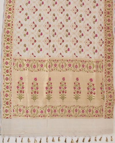 Kaiser Bagh Off White Paithani Tussar Georgette Saree