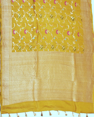 Konark Yellow mehandi Tussar Georgette Saree