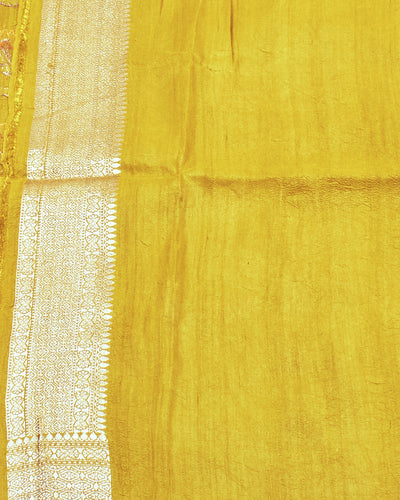 Konark Yellow mehandi Tussar Georgette Saree
