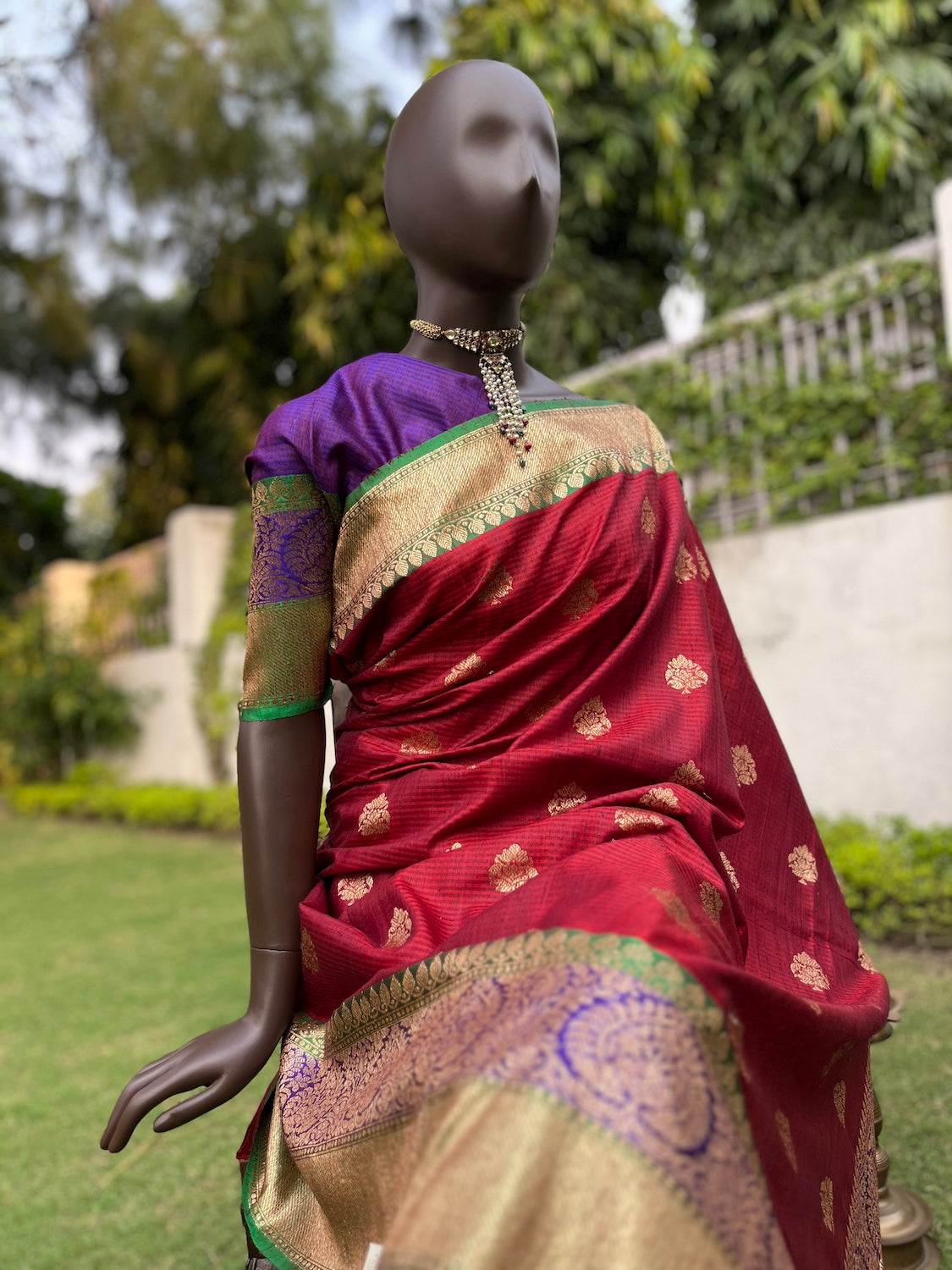 Rabhya Maroon Tussar Dupion Saree