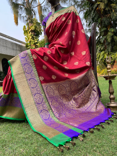 Rabhya Maroon Tussar Dupion Saree