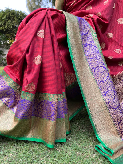 Rabhya Maroon Tussar Dupion Saree