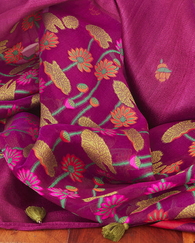 Rabhya Purple Tussar Silk Jamdani Saree