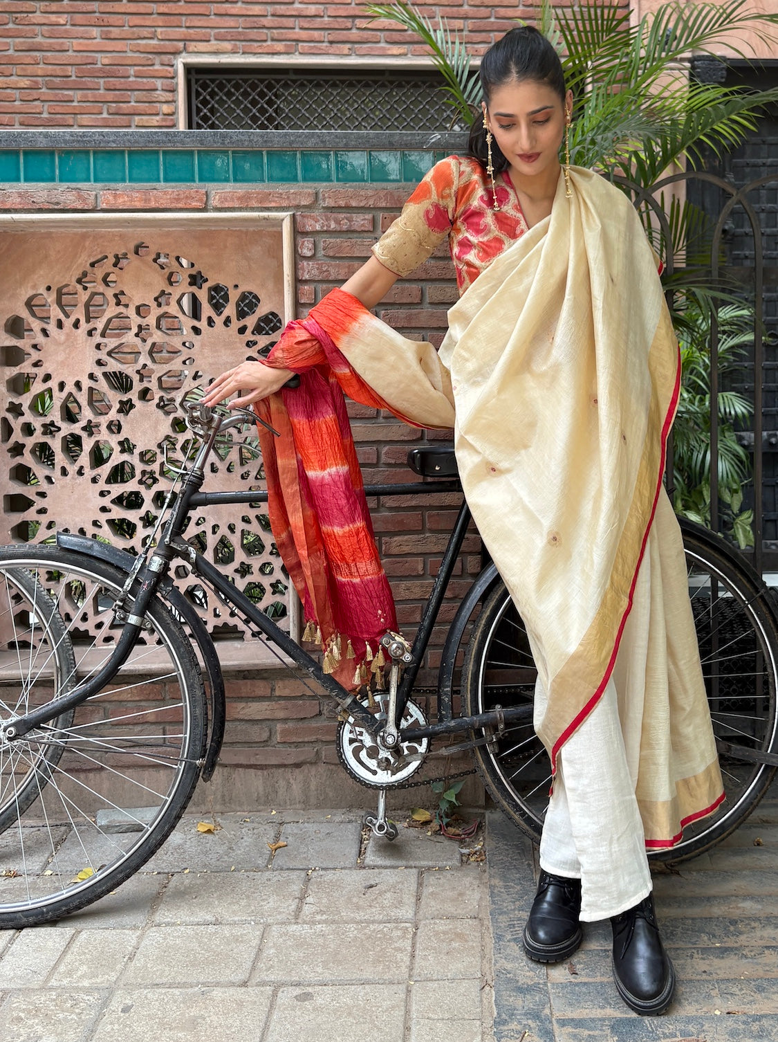 Mohini Red Shibori Tussar Saree