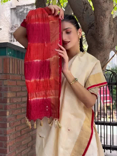 Mohini Red Shibori Tussar Saree