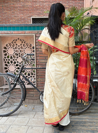 Mohini Red Shibori Tussar Saree