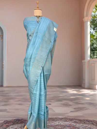 Nilima Sky Blue Kalamkari Tussar Saree