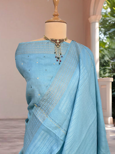 Nilima Sky Blue Kalamkari Tussar Saree