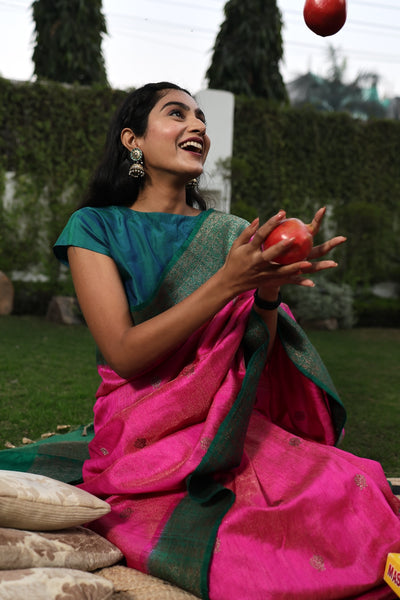 Abhisarika Pink Tussar Silk Tissue Saree